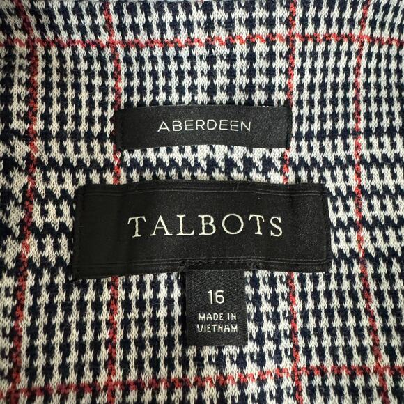 Talbots Aberdeen Blazer Womens 16 White Black Plaid Knit Stretch Lined 2 Button - Picture 6 of 11
